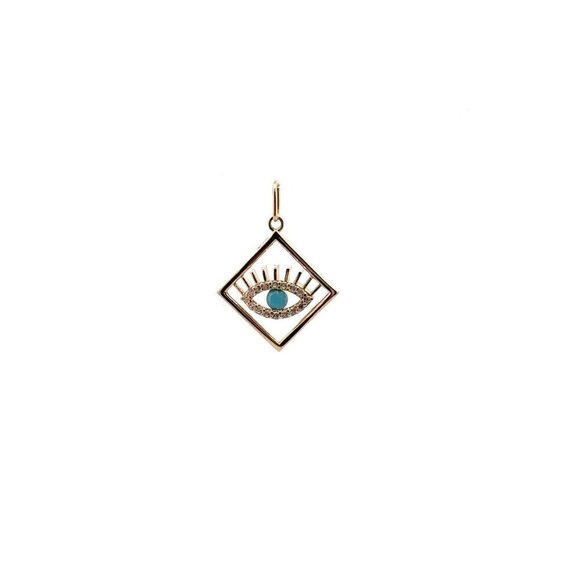 Unbranded Jewelry - 18K Gold Pendant Evil Eye Cubic Zirconia Blue Glass 1.30grams